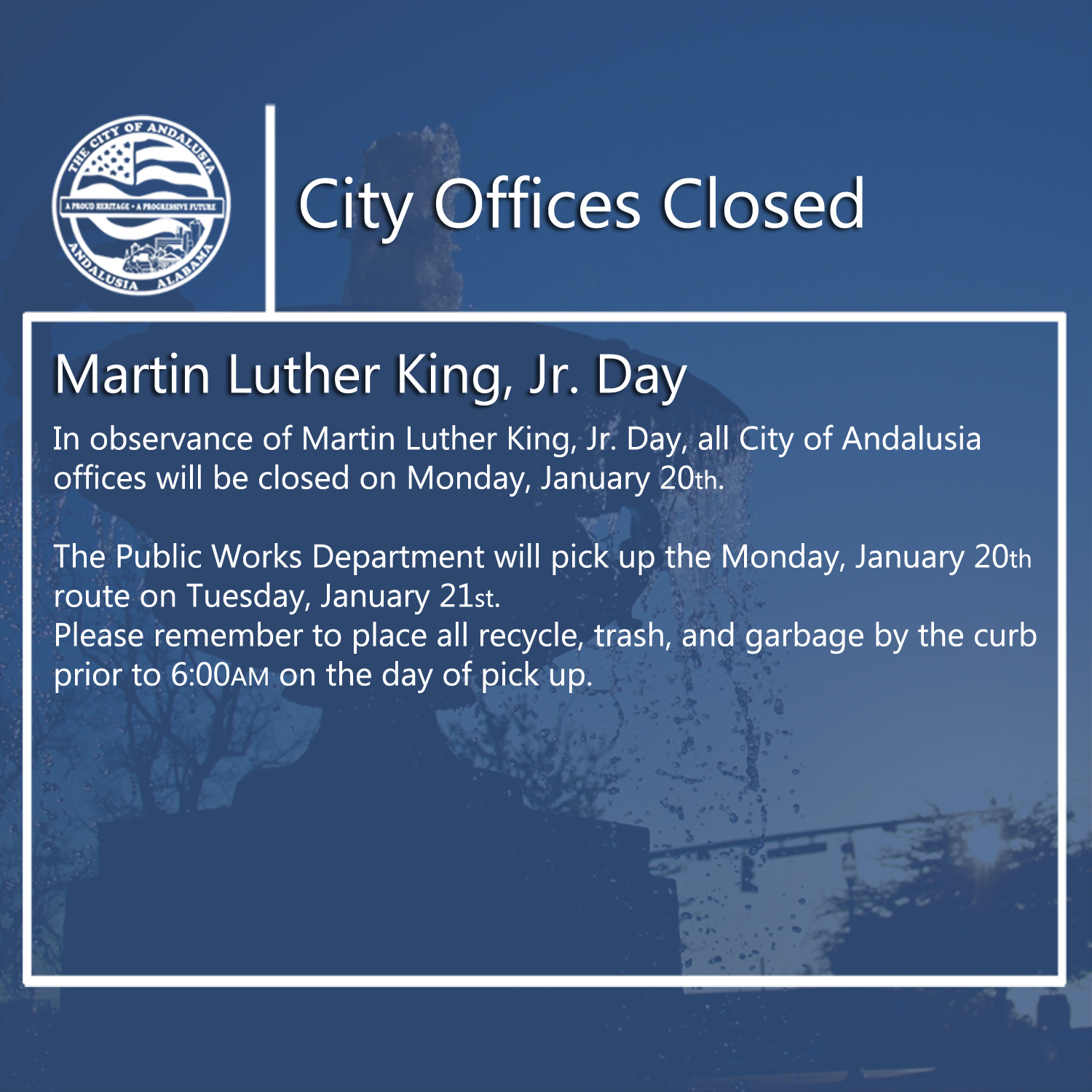 Facebook City Offices Closed Jan 20th