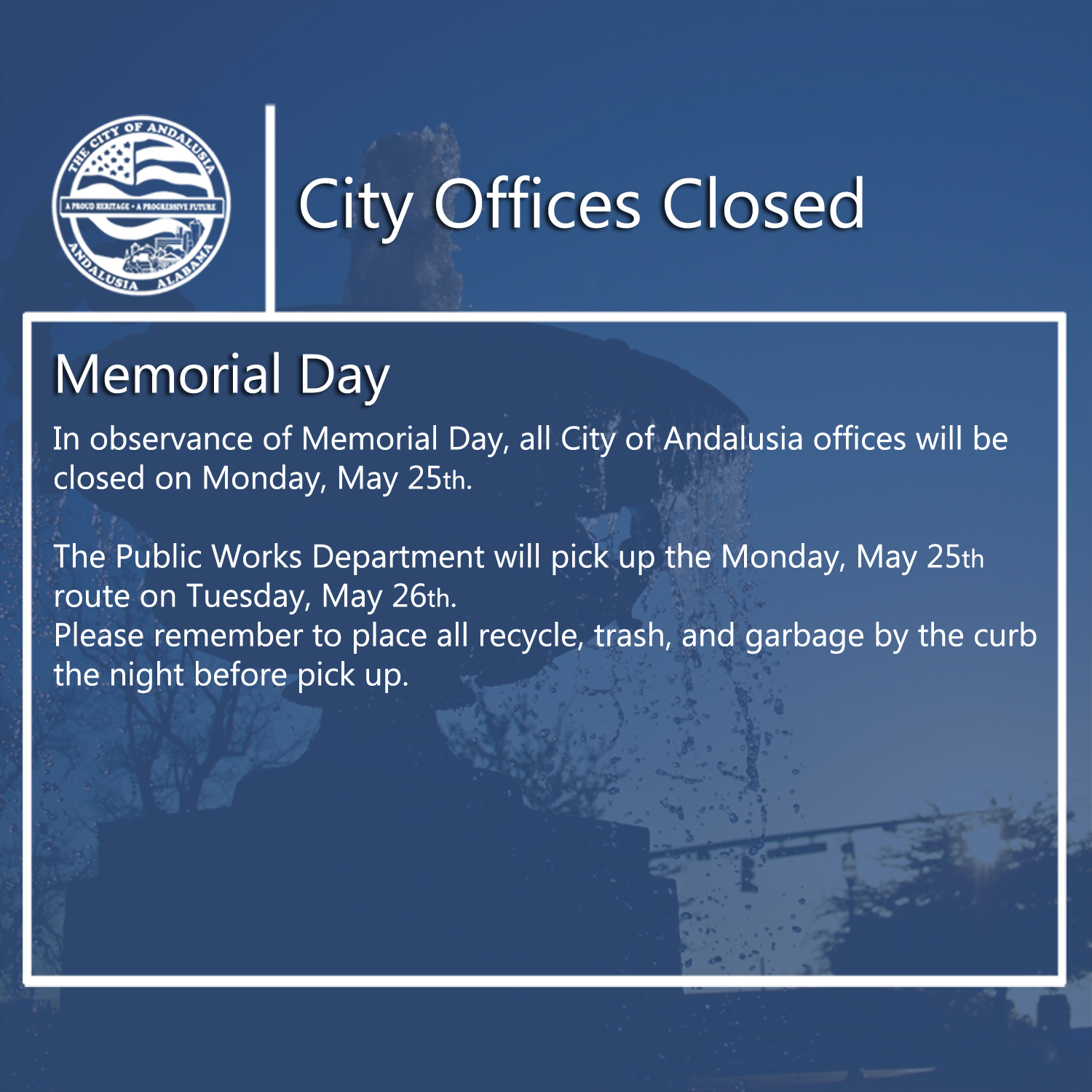 Facebook City Offices Closed May 25th
