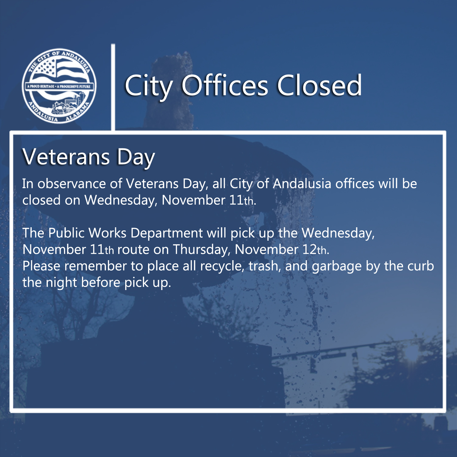 Facebook City Offices Closed Nov 11th